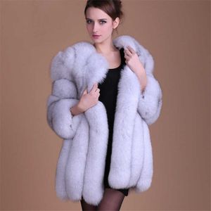女性の冬のふわふわのフェイクの毛皮のコート高品質の厚い模造されたキツネの毛皮のオーバーコート女性の暖かい絶望Y0829