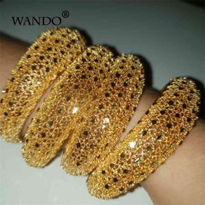 Wando 4PCS Etiopiska Smycken Guldfärg Bangles För Kvinnor Tjej Dubai Afrikanska Armband Gåvor B141 210918