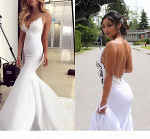 Sexy Backless Beach Wedding Dresses Mermaid Bridal Gown Lace Spaghetti Straps Sweep Train Custom Made Plus Size 2021 Designer vestido de novia