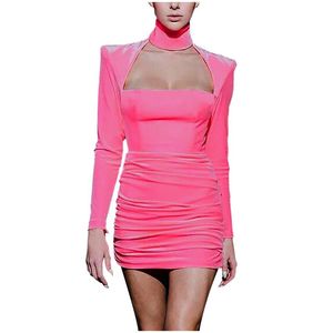 Casual Dresses Damskie Seksowna Sukienka Squareck Downcut Baghip Mini Folds Solid Color Cocktail Party Pracy Ramię One Word Collar Vestidos
