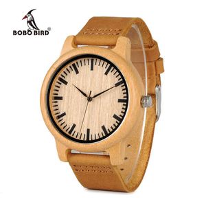 Bobo Bird Mens Klockor Top Brand Luxury Women Watch Wood Bambu Armbandsur med läderrem Relogio Masculino Drop Shipping x0625