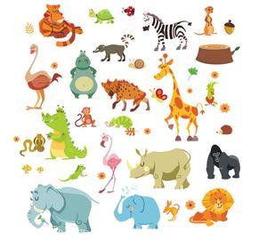 재미 있은 행복 동물원 귀여운 공룡 얼룩말 기린 뱀 벽 스티커 아이들을위한 아기 홈 장식 만화 동물 DIY 벽화