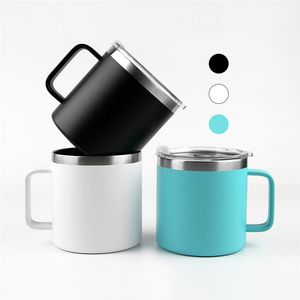 14-Unzen-Griff-Wasserbecher aus Edelstahl für Kaffee und Milch, Vakuum-Thermobecher für Autoreisen mit versiegeltem Deckel