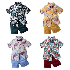 Camicia a maniche corte per neonati infantili estate + pantaloncini Abbigliamento Set di abbigliamento per bambini Boy Printing Vestiti Abiti 210521