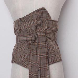 Gürtel Damen Runway Fashion Plaid Breiter Bogen Cummerbunds Weiblich Vintage Kariert Kleid Korsetts Bund Dekoration Gürtel R910