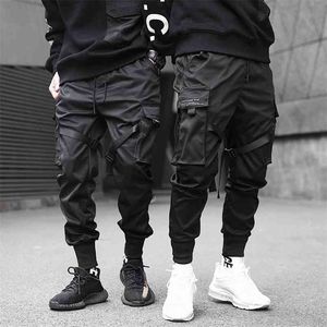 Mężczyźni Cargo Spodnie Czarne Wstążki Block Multi-Pocket Harem Joggers Harajuku Harajuku Hat Hip Hop Casual Male Spodnie 210715