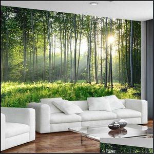 Adesivos de parede decoração de casa jardim personalizado po papel de parede 3d floresta verde natureza paisagem grandes murais da sala de estar do sofá, pintura moderna