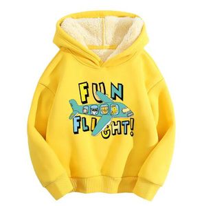 KIDS Boys plus fleece hoodie Sweatshirts casual children's clothing autumn and winter new long-sleeved coat cartoon boy print airplane children hooded sweater