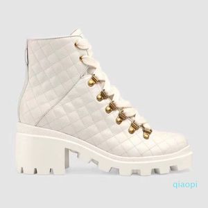 Luxury-Scarpe in pelle da donna Lace up Nastro fibbia della cintura stivaletti fabbrica diretta femminile tacco ruvido testa tonda autunno inverno Martin Boots