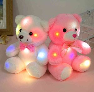 Luz criativa LED Urso de peluche indutivo de pelúcia de pelúcia brinquedo de pelúcia brinquedo colorido brilho de pelúcia ursinho bom presente para a menina. Y211119.