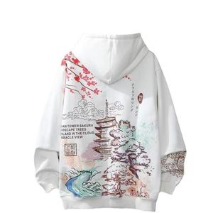 Mäns Hoodies Sweatshirts 2021 Winter Fleece Hoodie Kina Harajuku Tryckt mönster Lös stor Storlek Pullover Ladies Sweatshirt Kläder