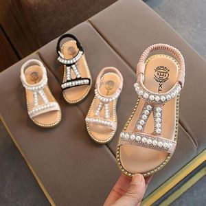 Sandals Summer Baby Girls Toddler Infant Kids Slip On Pearl Crystal Single Princess Roman Shoes For Children Girl