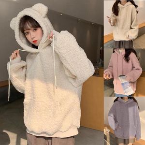 Casacos femininos Senhoras Bonito Urso Orelhas Inverno Quente Jaqueta Acolchoado de Manga Com Capuz Top Loose Plus Size Suéter Outono e Casual