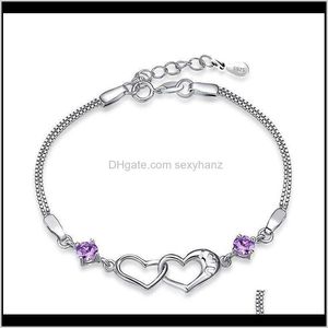 Charm Bracelets Drop Delivery 2021 Women Tibetan Sier Heart Design Fashion Crystal Chain Jewelry Creative Bracelet Hand Decor (White Trendy)