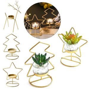 Candle Holders Christmas Holder Candlestick Year 2022 Star Tree Elk Shape Stand Desk Decor Merry Ornament