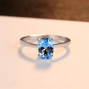 Jewelrypalace Oryginalna Blue Topaz Ring Solitaire Dla Kobiet Pierścionek Zaręczynowy Srebrny Gemstones Biżuteria T2