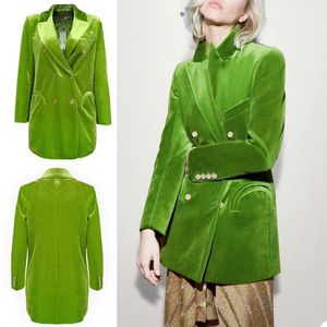 Spring Latest Women Blazer High Quality Double Breasted Custom Made Green Jacket 1 Pieces Daily Casual Coat Women's Suits & Blazers