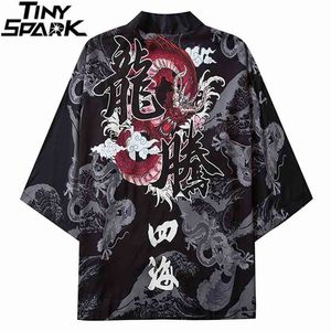 Japanische Kimonojacke Chinesische Kanji Drache Harajuku Hip Hop Männer Japan Streetwear Lässige dünne Kleidung Lose 210811