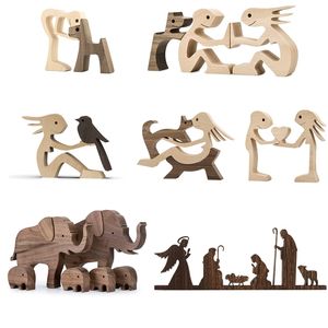 Home Decor Table Ornament Dog Artesanato Escultura Handmade De Madeira Animais de Estimação Figurine Crafs Despesa Decorações S Para Amigos 210727