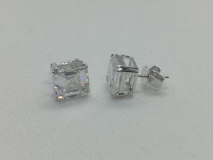 LOTUSMAPLE asscher cut moissanite diamond earring stud color D pass test push back solid 14K, 18K white, yellow, rose gold platinum 950 with certificate customizable