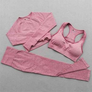 Set da yoga per donna Vital Leggings senza cuciture Reggiseno sportivo Top corto a maniche lunghe Palestra da corsa Tuta da fitness a vita alta 210802