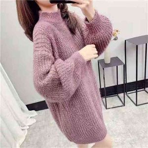 Net Red Wind Loose Sweater Dress Female Winter And Spring Korean Version Of The High-necked Mid-length Knitted Base 210427