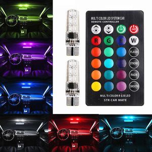 Car Atmosphere Light 12V T10 W5W RGB 5050 Bulbs with Remote Control Interior Lighting Auto Styling Lights