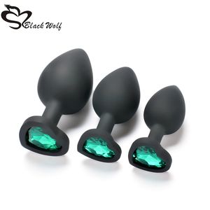 YUTong Silicone Heart Anal Plug Nature Toys Prostata Massager Anus för Kvinnor Man Par Gay Avtagbar Jewel Dekoration Butt