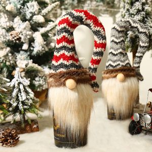 Christmas Wine Bottle Cover Plush Gnomes Champagne Topper Xmas Table Ornaments Dinner Party Decoration PHJK2111