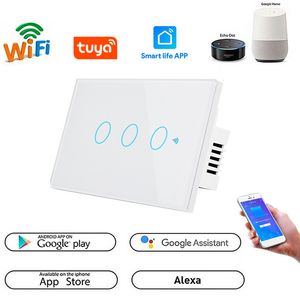 WiFi Interruptor de toque inteligente Nenhum fio neutro 110V 220V Tuya App controle remoto Alexa Controle de voz parede luz de interruptor