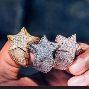 Wolframgold-Hochzeitsbänder großhandel-Chenruis New Hip Hop Diamond Micro Set Zirkon fünf spitzer Sternring für Männer Z2