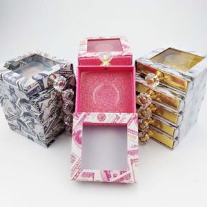 5 Colors False Eyelashes Packaging Box Crystal Diamond Handle Square Eyelash Case Window Drawer Boxes 100