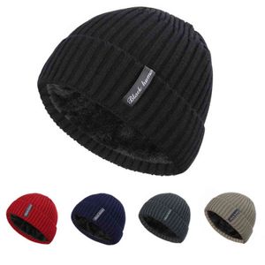 Nowa Fashion Winter Solid Color Dzianiny Beanie Kobiety Mężczyźni Grube Podszewka Plus Velvet Casual Hat Ciepła Bawełna Miękka czapka Unisex Bonnet Mężczyzna Y21111