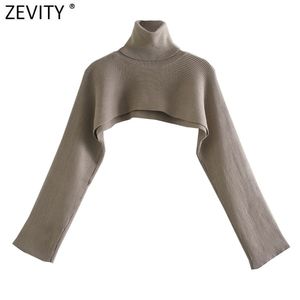 Zevity Women High Street Turtleneck Collar Solid Loose Knitting Sweater Female Long Sleeve Chic Pullovers Autumn Wrap Tops S484 211011