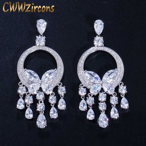 Brand Elegant Shape Water Drop Dangling Cubic Zirconia Earring for Women Big Long CZ Party Wedding Jewelry CZ054 210714
