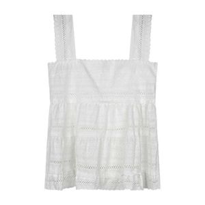 PERHAPS U White Lace Square Neck senza maniche Sarafan Tank Top senza schienale Sexy Donna Donna Solid B0130 210529