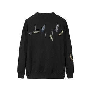 블랙 스웨터 남성 자 수 잎 패터 망 풀오버 스웨터 원래 디자이너 의류 코튼 니트 남성 의류 O 목 210601