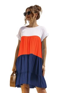 Mulheres Verão Casual Chiffon Vestidos Oversize Solto Solto Manga Curta Big Ruffles Cupcake Beach Mini Vestido