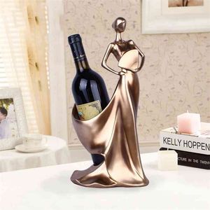 Creative Home Decorative Figurines Ornaments Modern Minimalist Blue Take Fan Beauty Wine Rack Decoration Creative Wedding Craft 210727