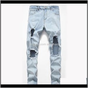 black cargo pants Apparel High Street Stretch Personality Big Hole Tide Wear White Beggar Jeans Fashion Mens Clothing Lbzab