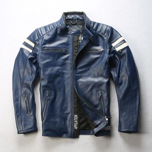 Fabbrica di finta pelle da uomo 2021 giacca da motociclista genuina marrone vintage da uomo moda motociclista da equitazione in pelle bovina con cuciture a righe