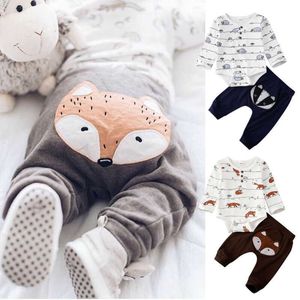 Newborn Baby Boy Clothing Cartoon Animals Print Tops Romper Long Pants Autumn Spring Boys Outfits Clothes Set G1023