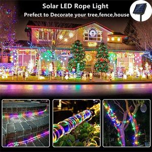 Christmas Decoration Street Garland Led Solar Festoon Fairy Tube Rope String Lights 7/12/22M For Year Wedding Outdoor Decor 211122