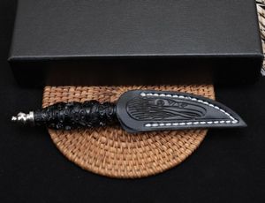 Special Offer Small Damascus Straight Knife VG10-Damascus Steel Blade Ebony Handle Fixed Blades Knives With Leather Sheath