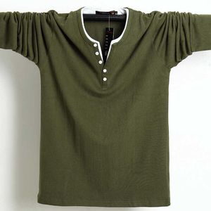 Jesień Mężczyźni T Shirt Button Big wszystkie bawełniane koszulki z długim rękawem Size Casual -shirt Solid 5xl 6xl Fit Ee OP Male 210629