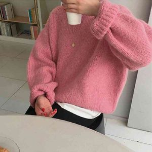 Pink Women Sweater Pullover Female Knitting Overszie Sweaters Long Sleeve Girls Loose Elegant Knitted Thick Outerwear Plus Size 210417