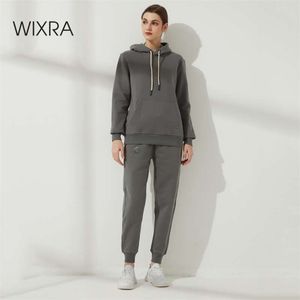 Wixra Kış Kadın Büyük Boy Tişörtü High-end 100% Pamuk Ağır Temel Unisex Eşofman Erkekler Için Sıcak Polar Set 210927