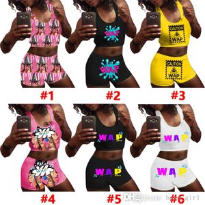 Kvinnor Tracksuits Två Pieces Set Yoga Byxor Designer Sexiga Slim Brev Mönster Tryckt Vest Shorts Set Outfits Sportkläder Hot Byxor