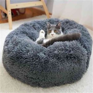 Round Cat Bed panier pour chien Super Soft Long Plush House Pet Dog Winter Warm Deep Sleeping Puppy Cushion Mat 210722