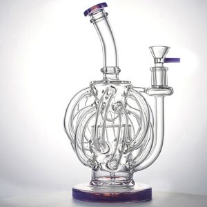 12 Recycler Hookahs Tube Unique Glass Bong 14mm Female Joint Vortex Water Pipe Bent Neck Super Cyclone Oil Dab Rigs